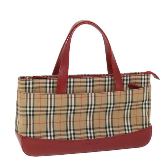 Burberry Nova Check Hand Bag Nylon Canvas Beige Red - Picture 1 of 16
